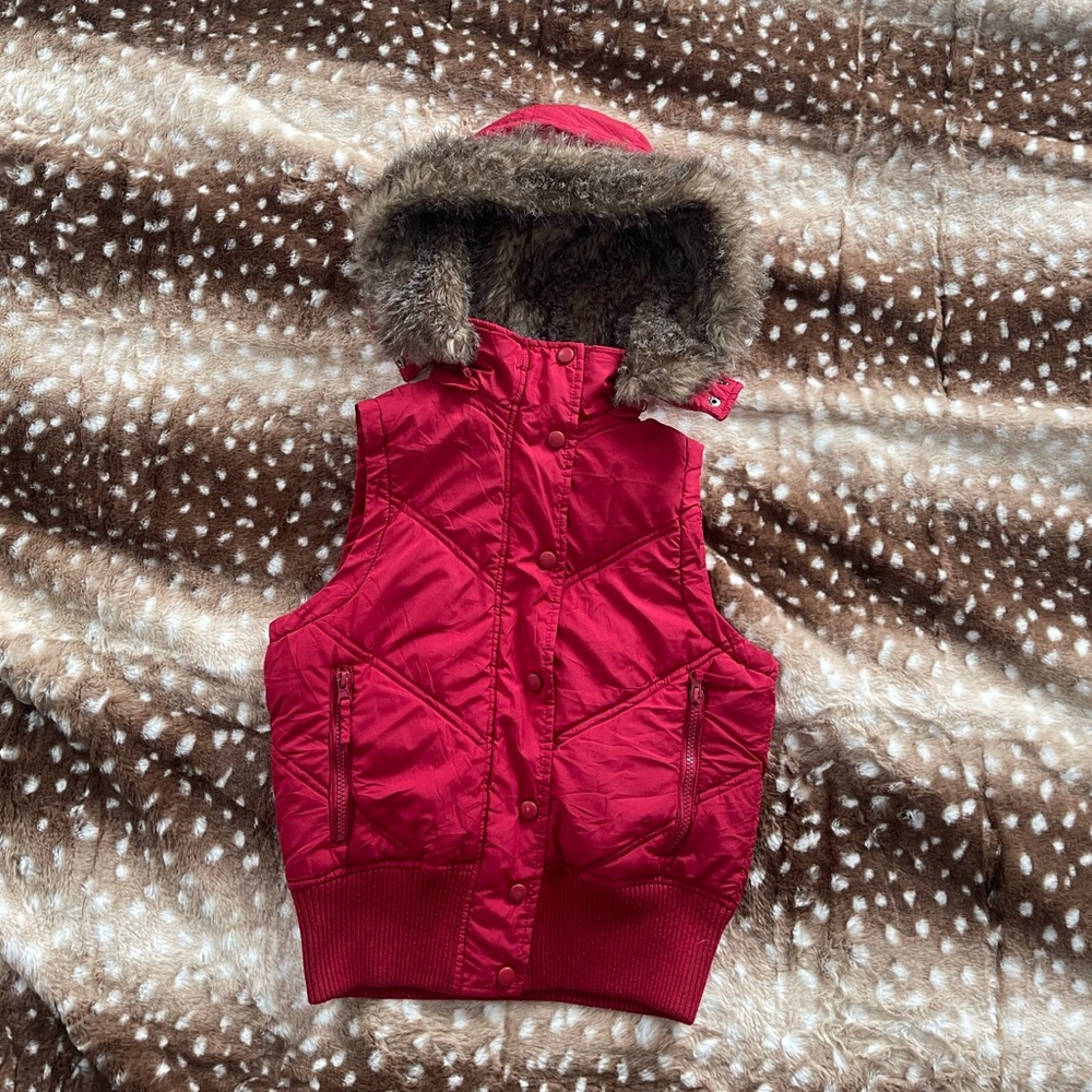 Y2K Costa Blanca fur hood puffer vest❤️